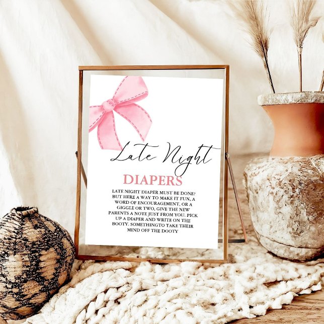 Pink bow Late Night Diaper Baby Shower Game Poster (Creator Uploaded)