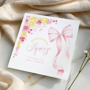 Pink Bow Lemon Baby Shower Paper Napkins