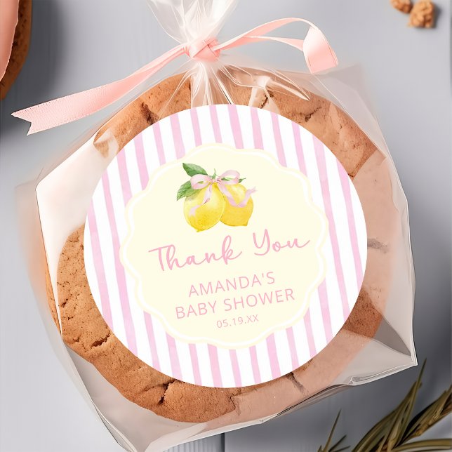 Pink Bow Lemon Baby Shower Sticker (Creator Uploaded)