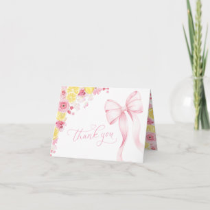 Pink Bow Lemon Baby Shower Thank You Card