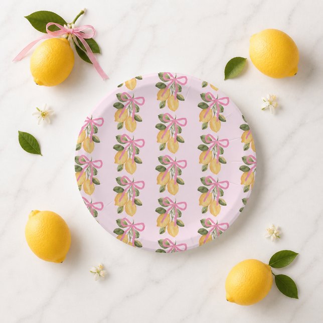 Pink Bow Lemon Paper Plates (Pink Bow Lemon Paper Plates)