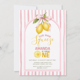 Pink Bow Lemon Sweet One birthday Main Squeeze Invitation
