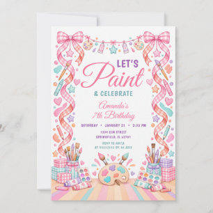 Pink Bow Let’s Paint and Celebrate Girl Birthday Invitation