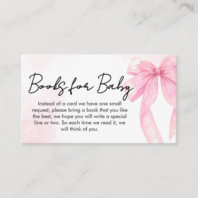 Pink Bow Little Boo Baby Shower Books for Baby Enclosure Card (Front)