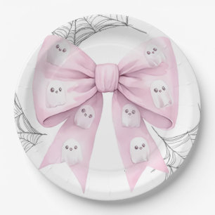 Pink Bow Little Boo Baby Shower Paper Plates