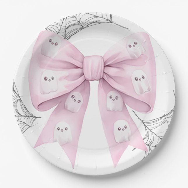 Pink Bow Little Boo Baby Shower Paper Plates (Front)