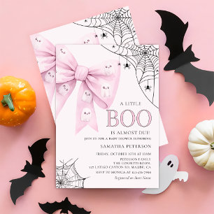 Pink Bow Little Boo Ghost Baby Shower Invitation