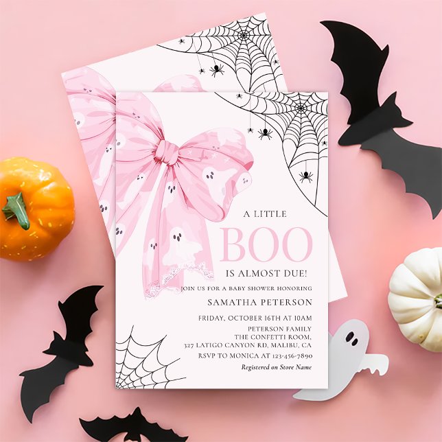 Pink Bow Little Boo Ghost Baby Shower Invitation (Creator Uploaded)