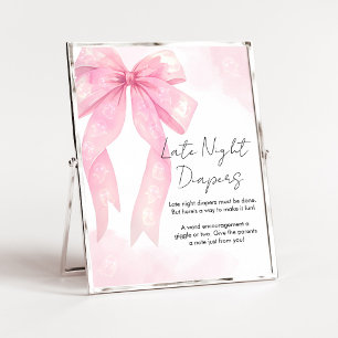 Pink Bow Little Boo Shower Late Night Diapers Sign