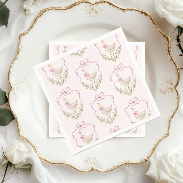 Pink Bow Little Goose floral Crest baby shower Napkin (Creator Uploaded)
