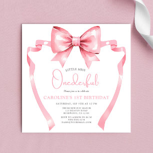 Pink Bow Little Miss Onederful First Birthday Invitation
