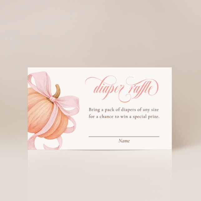 Pink Bow Little Pumpkin Baby Shower Diaper Raffle Enclosure Card (Creator Uploaded)