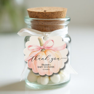 Pink Bow Little Pumpkin Baby Shower Favour Tags