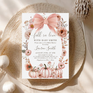 Pink Bow Little Pumpkin Baby Shower Invitation