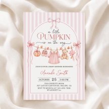Pink Bow Little Pumpkin Baby Shower Invitation
