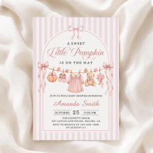 Pink Bow Little Pumpkin Baby Shower Invitation