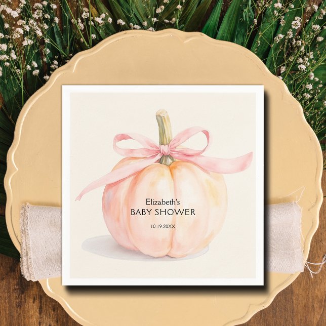 Pink Bow Little Pumpkin Baby Shower Napkin (Pink Bow Little Pumpkin Girl Baby Shower Napkins)