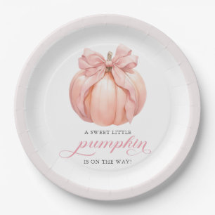 Pink Bow Little Pumpkin Baby Shower Paper Plates