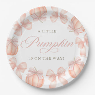 Pink Bow Little Pumpkin Baby Shower Paper Plates