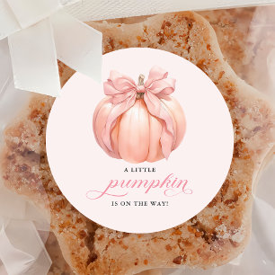 Pink Bow Little Pumpkin Baby Shower Sticker
