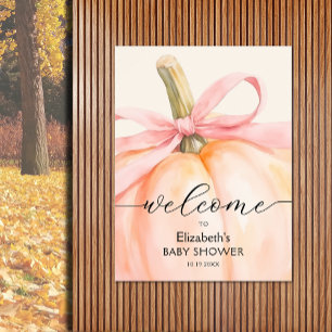 Pink Bow Little Pumpkin Baby Shower Welcome Poster