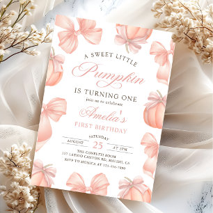 Pink Bow Little Pumpkin Birthday Invitation
