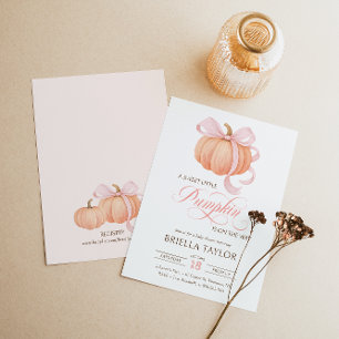 Pink Bow Little Pumpkin Elegant Baby Shower Invitation