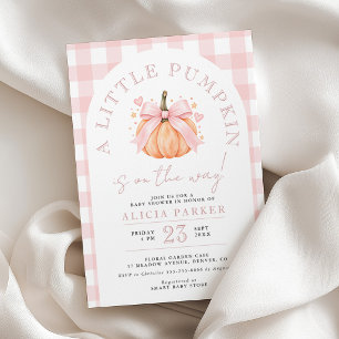 Pink bow little pumpkin elegant baby shower invitation