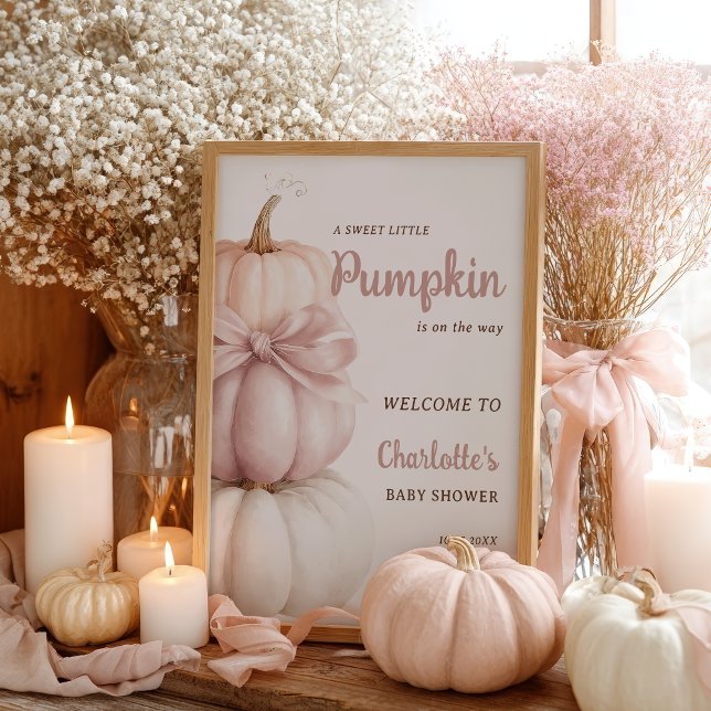 Pink Bow Little Pumpkin Girl Baby Shower Welcome Poster (Pink Bow Little Pumpkin Girl Baby Shower Welcome Poster)