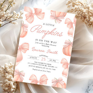 Pink Bow Little Pumpkin on the Way Baby Shower Invitation