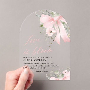 Pink Bow Love in Bloom Floral Arch Bridal Shower Acrylic Invitations
