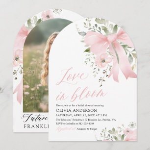 Pink Bow Love in Bloom Floral Arch Bridal Shower Invitation
