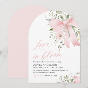 Pink Bow Love in Bloom Floral Arch Bridal Shower Invitation