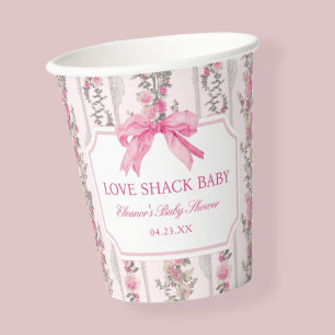 Pink Bow Love Shack Baby Shower Favours Paper Cups