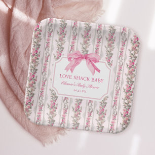 Pink Bow Love Shack Baby Shower Paper Plate