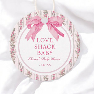 Pink Bow Love Shack Baby Shower Thank You Favour Tags