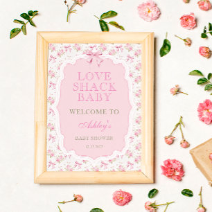 Pink Bow Love Shack Baby Shower Welcome Poster