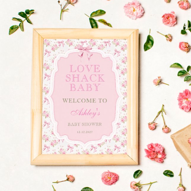 Pink Bow Love Shack Baby Shower Welcome Poster (Creator Uploaded)
