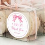 Pink Bow Love Shack Fancy Sweet Thank you Favours Classic Round Sticker<br><div class="desc">Love Shack Vintage Fancy Pink Bow Sweet Thank you Favour Stickers</div>