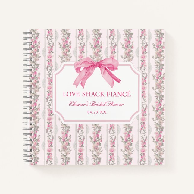 Pink Bow Love Shack Fiance Bridal Shower Guestbook Notebook (Front)