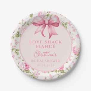 Pink Bow Love Shack Fiance Bridal Shower Paper Plate