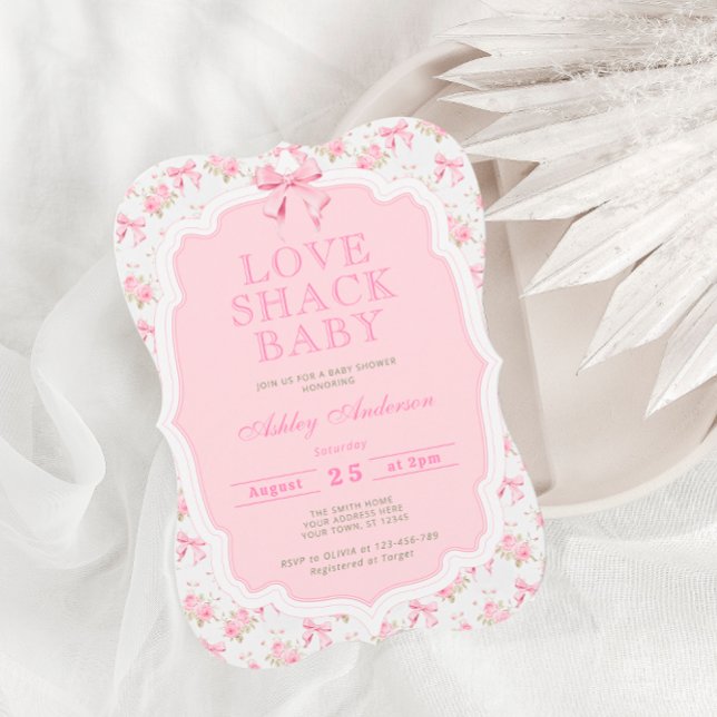 Pink Bow Love Shack Girl Baby Shower Invitation (Creator Uploaded)