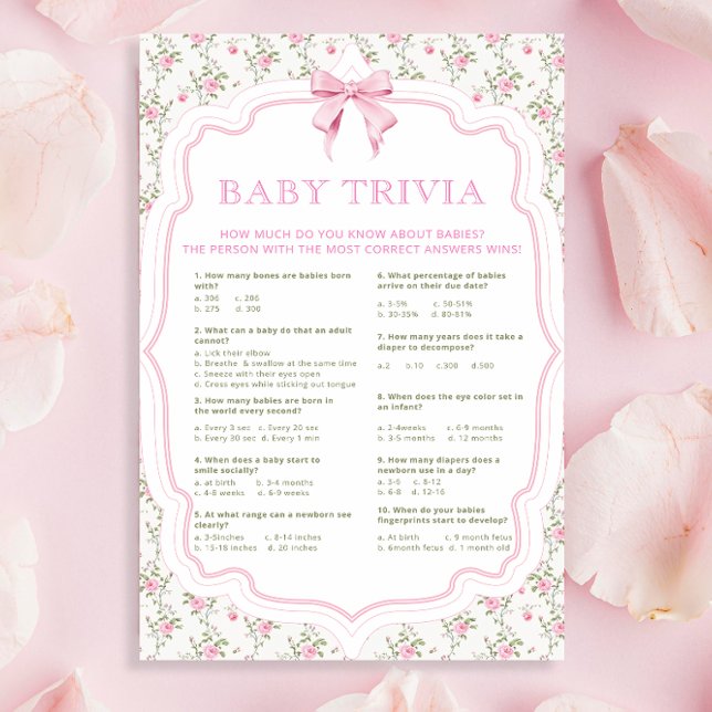 Pink Bow Love Shack Vintage Baby Trivia Game (Creator Uploaded)