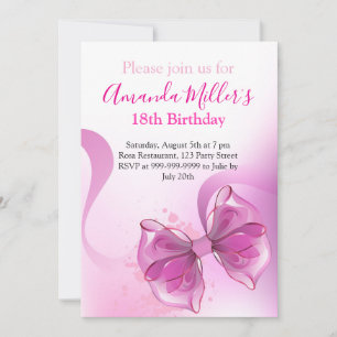 Pink bow luxury birthday magnetic invitation