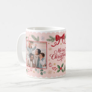 Pink Bow Merry Christmas Family Photo Coffee Mug