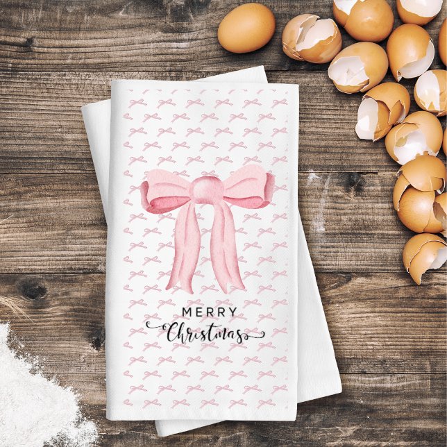 Pink Bow Merry Christmas Guest Towel Napkin (Creator Uploaded)