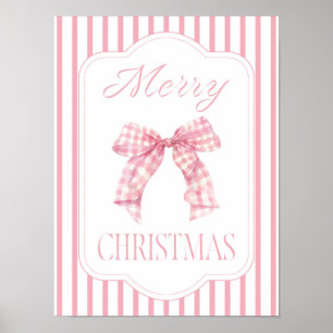 Pink Bow Merry Christmas Holiday Poster
