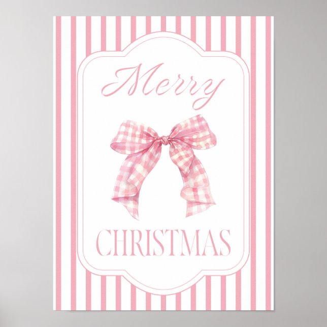 Pink Bow Merry Christmas Holiday Poster (Front)