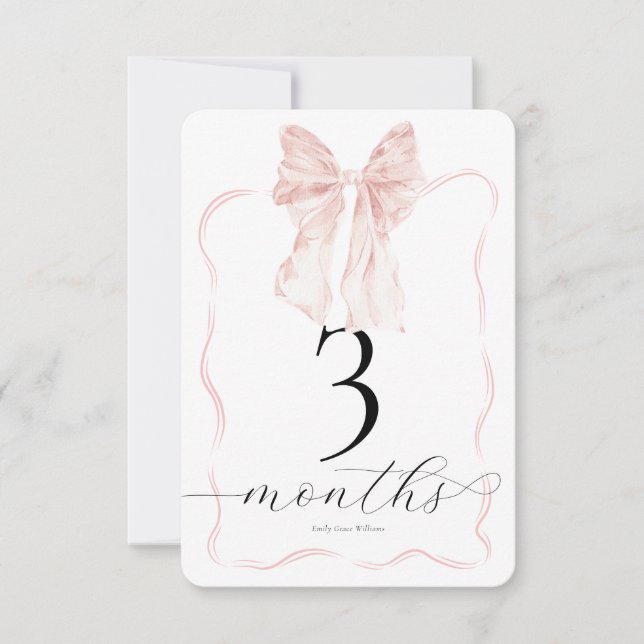 Pink Bow Milestone Cards Baby Photo Prop - 3 month (Front)
