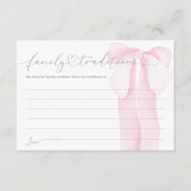 Pink Bow Minimal Girl Baby Shower family tradition Enclosure Card (Front)